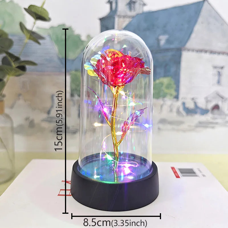 Valentines Day Gift for Girlfriend Eternal Rose LED Light Foil Flower in Glass Cover Mothers Day Wedding Favors Bridesmaid Gift